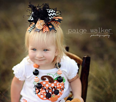 Black Orange Chevron Halloween Over the Top Hair Bow Headband