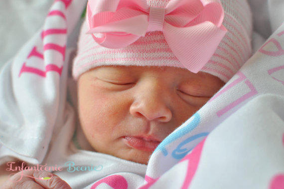 Sweet Pink First Bow Newborn Boutique Hospital Hat