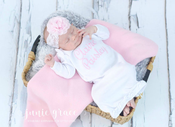 Newborn Personalized Pink and White Coming Home Gown