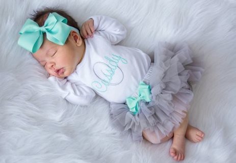 Personalized Aqua and Gray 3pc. Onesie Tutu Diaper Cover and Headband Outfit Set