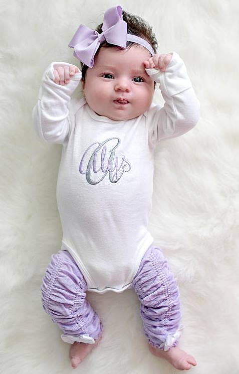 Personalized 4pc. Lavender and Gray Onesie Leg Warmers and Headband Outfit Set