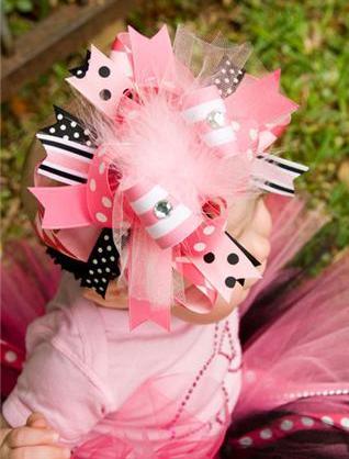 Barbie Girl Pink and Black Large Hair Bow Headband