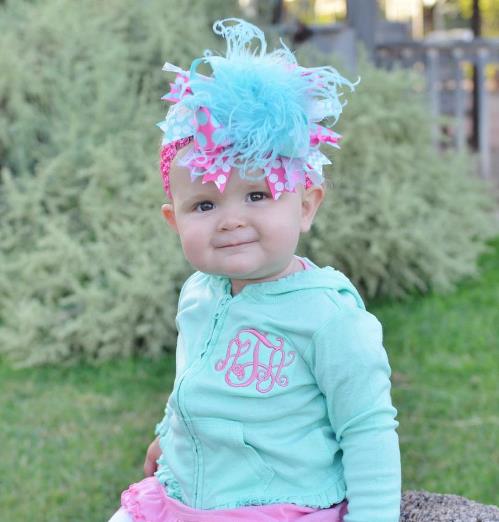 Hot Pink and Aqua Over the Top Hair Bow Headband