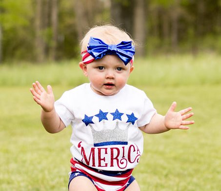 Baby Girls 4th of July Merica Onesie Outfit with Matching Headband and Leg Warmers