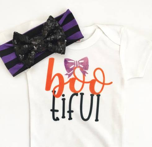 Baby Girls BOOtiful Halloween Onesie and Matching Headband Outfit