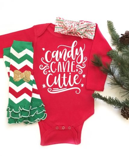 Candy Cane Cutie Christmas Onesie and Matching Headband and Leg Warmers Outfit