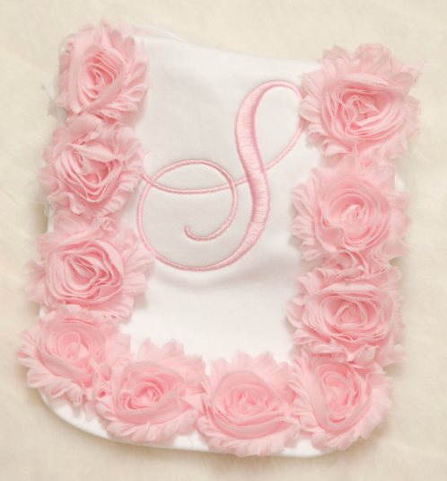 Pink Personalized Ruffle Flower Baby Burp Cloth