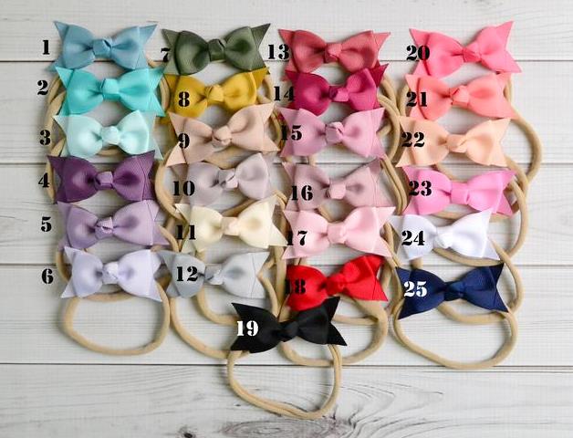 Choose Color - Small Ribbon Bow Nylon Newborn Baby Headband