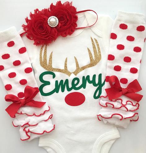 Personalized Baby Deer Christmas Bodysuit