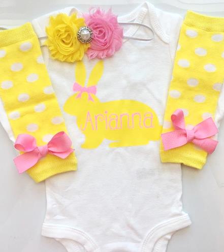 Yellow & Pink Personalized Easter Bunny Bodysuit