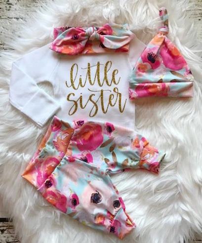 Bright Floral Little Sister Newborn Outfit