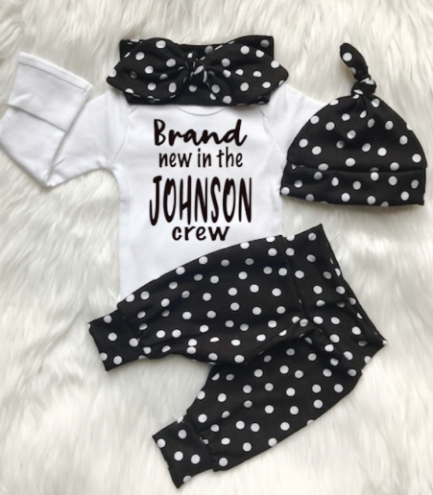 Brand New in the Crew Black Polka Dot Newborn Outfit