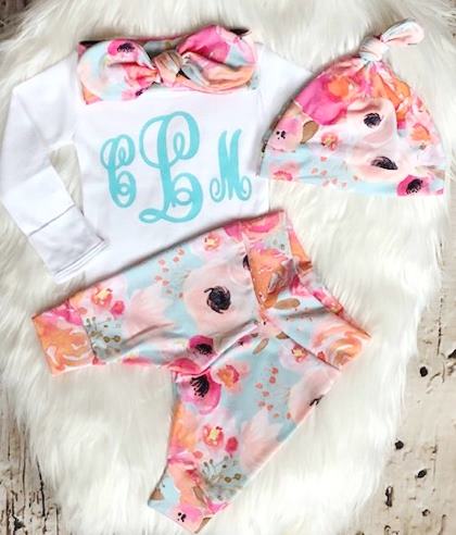 Bright Floral Monogram Newborn Outfit
