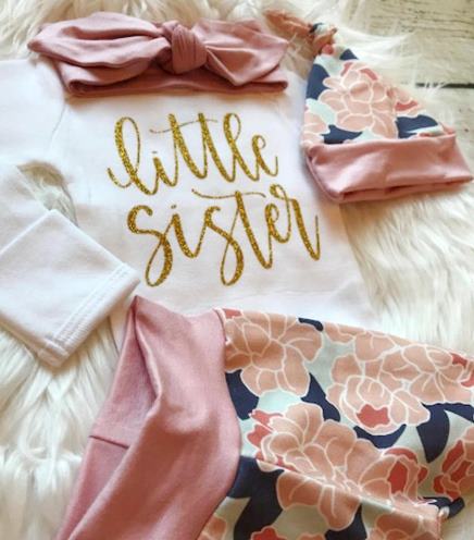 Navy & Blush Little Sister Floral Newborn Outfit