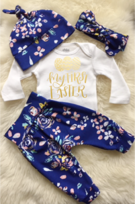 Blue Floral First Easter Outfit