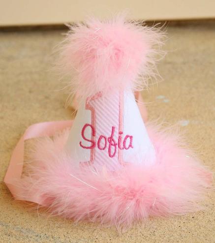White and Pink Marabou Feather First Birthday Party Hat