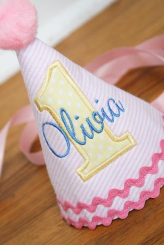 Pink Yellow & Blue Personalized Birthday Party Hat