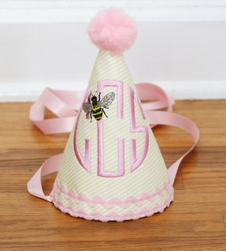 Personalized Pink & Yellow Bee Birthday Party Hat