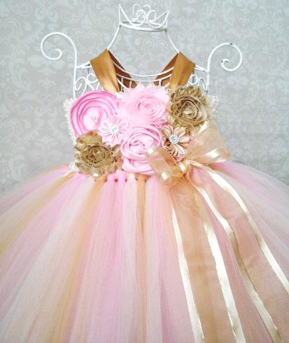 Floral Pink & Gold First Birthday Tutu Dress