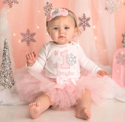 Soft Pink First Birthday Snowflake Tutu Outfit Set