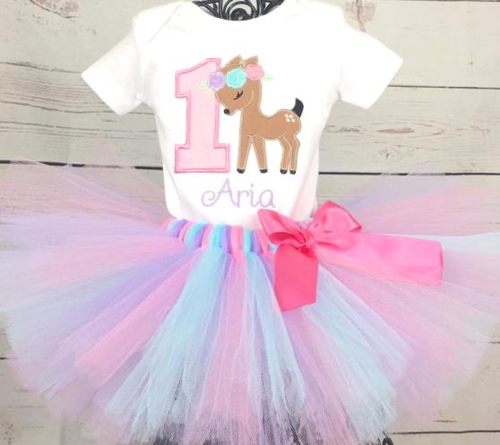 Floral Deer First Birthday Tutu Outfit