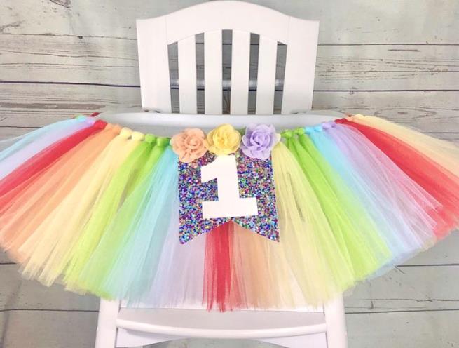 Glitter Rainbow 1st Birthday High Chair Tutu Banner