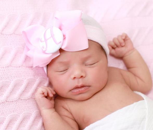 Newborn Baby Girl Monogrammed Initial Bow Hospital Hat