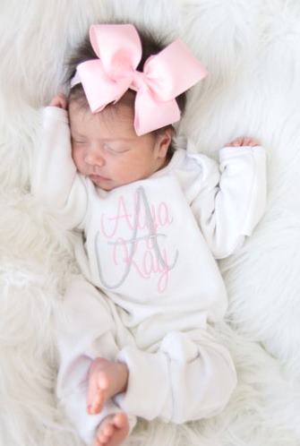 Newborn Baby Girls Personalized Romper and Matching Headband Outfit Set