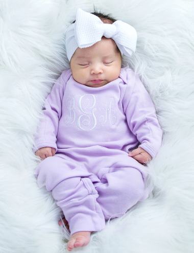 Lavender & White Monogrammed Romper and Matching Headband