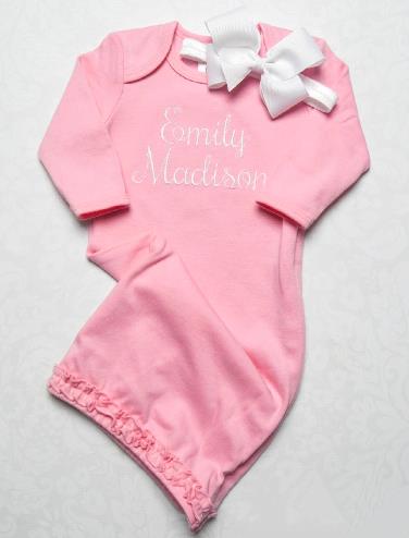 Pink & White Personalized Coming Home Gown with Matching Headband