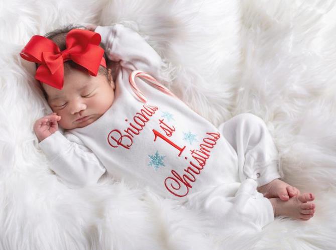 Personalized 1st Christmas Romper with Matching Headband