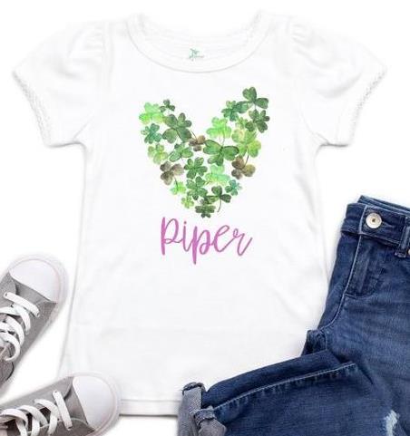 Lucky Heart of Clover Personalized St. Patrick's Day Bodysuit Shirt