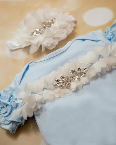 Baby Blue Ruffle Romper and Matching Headband Outfit Set