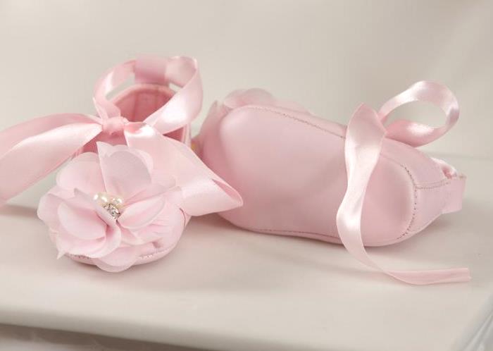 Baby Pink Chiffon Flower Shoes with Ribbon Tie