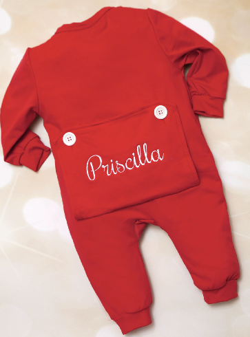 Personalized Pocket Bottom Holiday Romper with Matching Headband