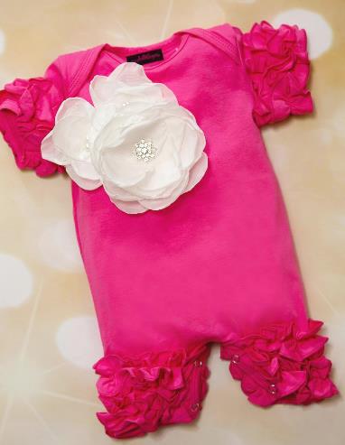 Hot Pink Ruffle Romper with White Flowers