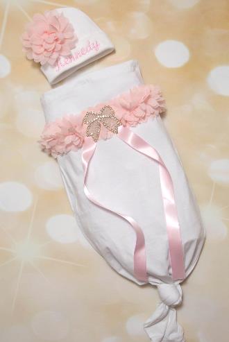 Personalized White & Pink Chiffon Infant Sack & Matching Hat
