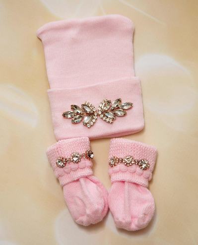 Newborn Rhinestone Hat and Socks Set