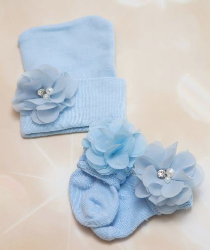 Baby Blue Newborn Flower Hat and Socks Set