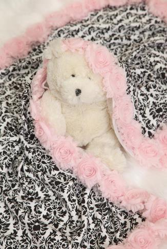 Baby Girl Black & Pink Damask Receiving Blanket