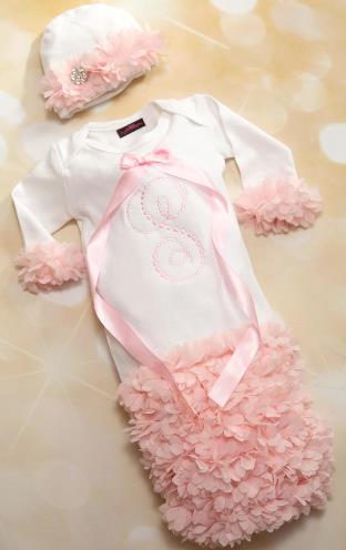 Personalized Chiffon Petal Newborn Coming Home Gown with Matching Hat