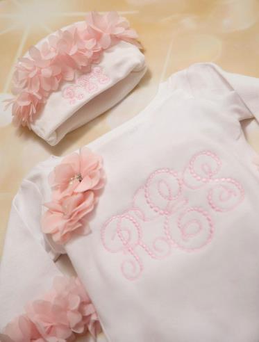 Ruffle Personalized Baby Romper and Matching Hat Outfit Set