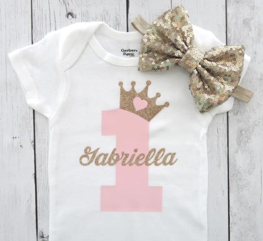 Personalised My First 1st Birthday  Baby Kids  Body Suit Vest Glitter Gold Girl 