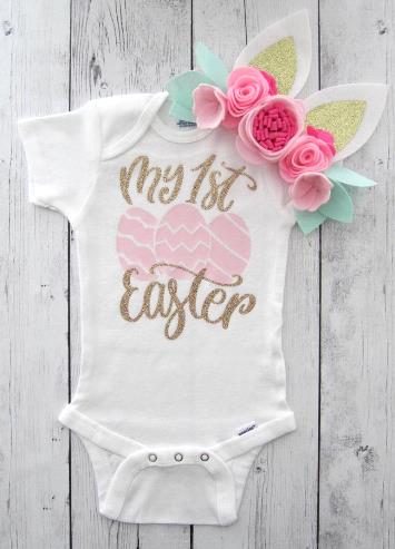 My First Easter Baby Pink Eggs Glitter Bodysuit