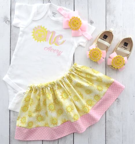 Light Pink & Yellow Sunshine 1st Birthday Personalized Outfit
