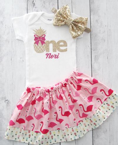 Personalized Pineapple Flamingo First Birthday Outfit