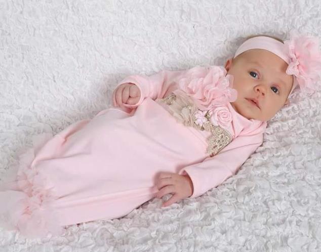 Newborn Couture Pink Coming Home Outfit Gown with Matching Headband