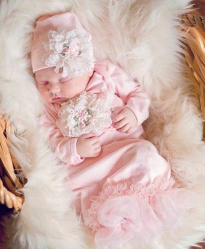 Pink Couture Newborn Coming Home Outfit Gown and Matching Hat