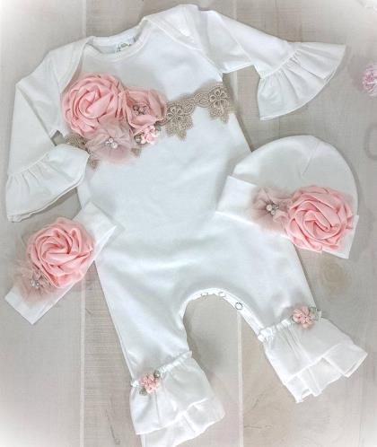 Ivory and Peach Couture Ruffle Romper Outfit