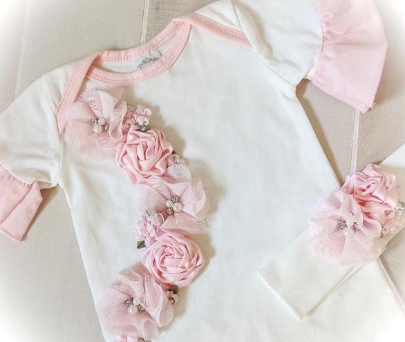 Newborn White & Pink Floral Couture Ruffle Romper